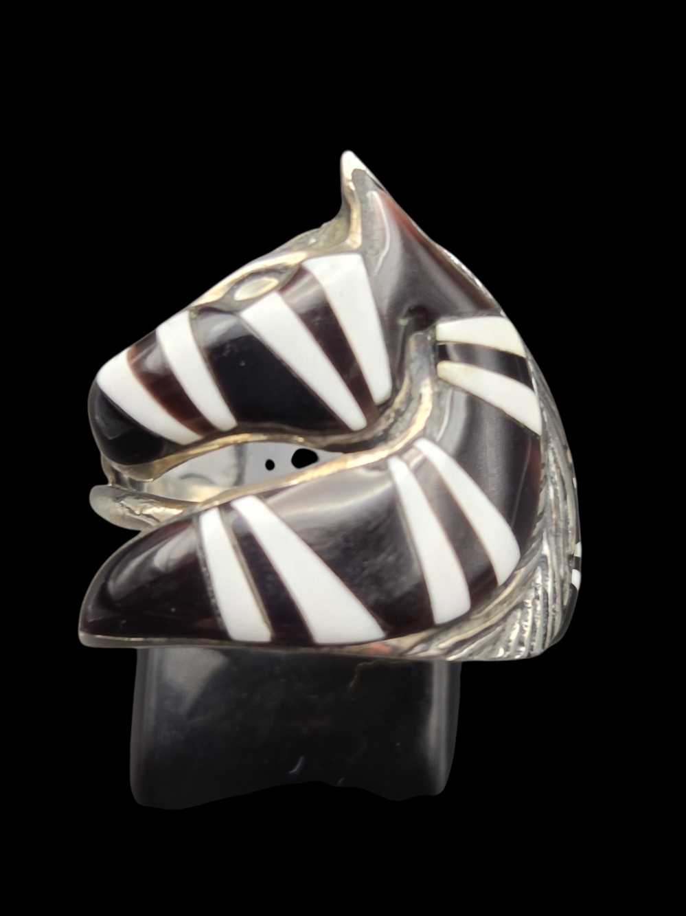 Black Onyx and White Howlite Zebra Statement Ring Sterling 7